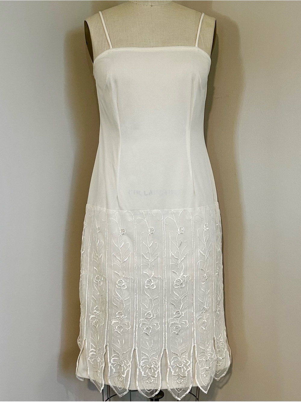VTG 70s Samax New York Lace Drop-waist Spaghetti Strap Dress Cream Lace Sz 10